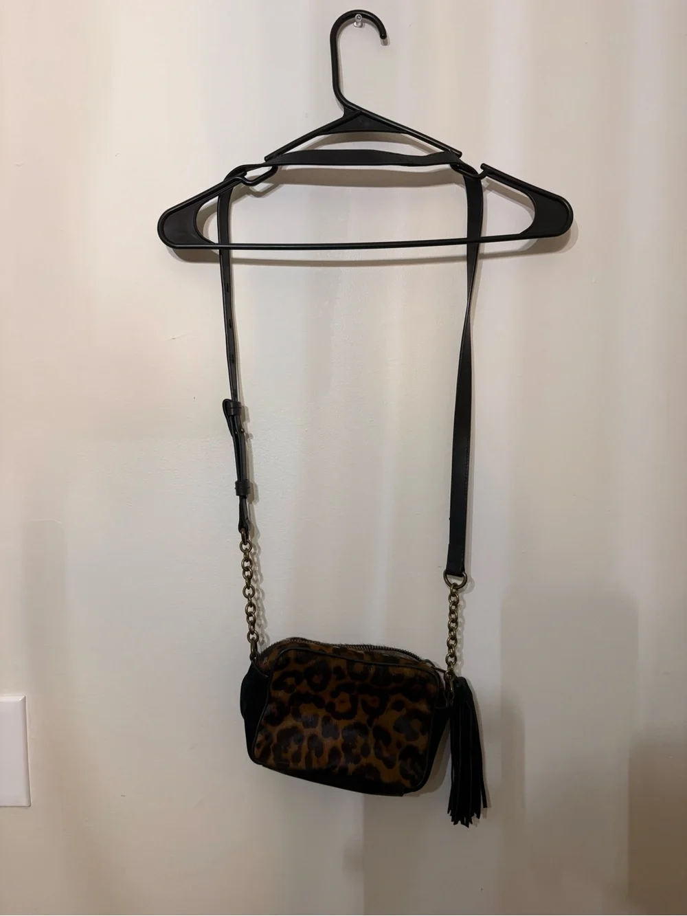 Lucky Brand Leopard Print Crossbody in Brown and Black with Tassel